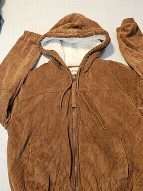 Ashley Sunrise Collection By 26 Int Medium Corduroy Brown Hooded Coat Full Zip